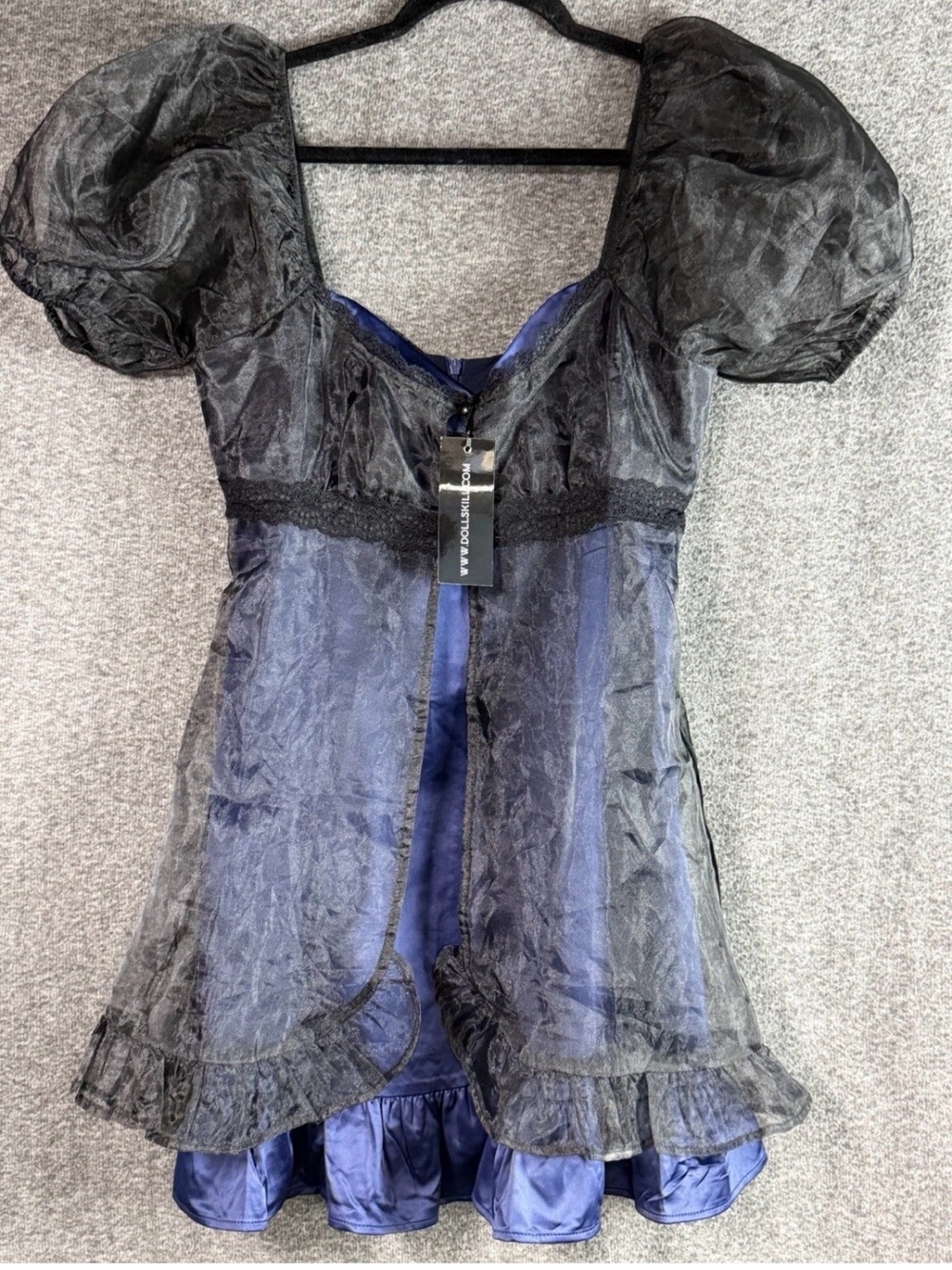 dELiA*s Black Sheer Organza Babydoll Mini Dress Blue Lining Size S NWT
